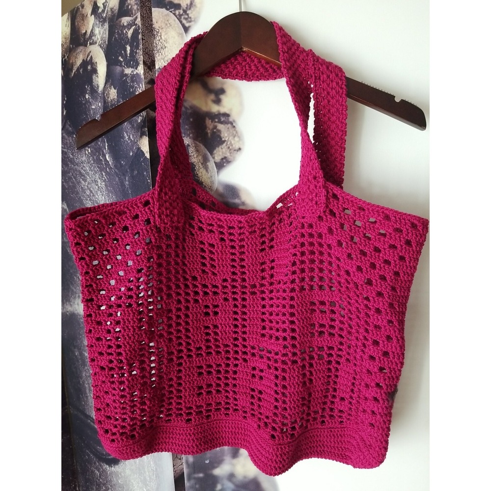 Unbranded Fuchsia Boho OH KALE YEAH Double Strap Crochet Bag Travel Tote